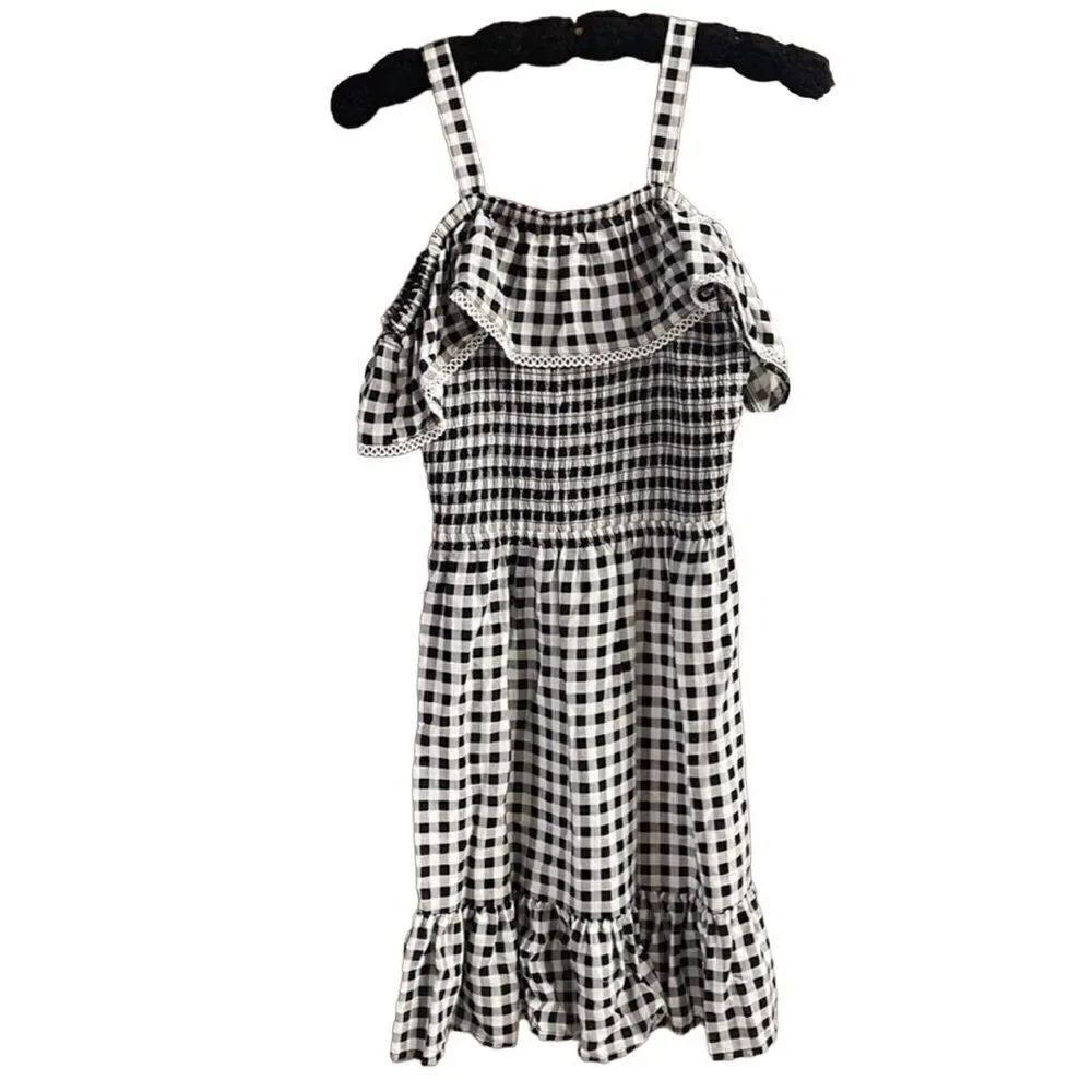 SO Girls Smocked Buffalo Plaid Sun Dress Size Small Black White NWT
